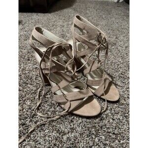 David’s Bridal Size 9 Blush Nude Suede Lace Up Block Heel Sandals